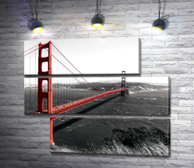 Модульная картина "Яркий мост "Золотые ворота" (Golden Gate Bridge) проложен над темными водами пролива"