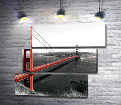 Модульная картина "Яркий мост "Золотые ворота" (Golden Gate Bridge) проложен над темными водами пролива"