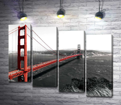 Модульна картина "Яскравий міст "Золоті ворота" (Golden Gate Bridge) прокладений над темними водами протоки"
