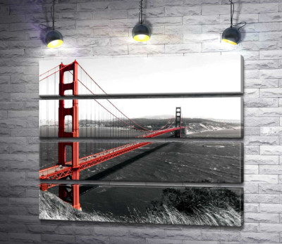 Модульная картина "Яркий мост "Золотые ворота" (Golden Gate Bridge) проложен над темными водами пролива"
