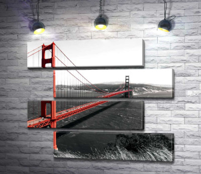 Модульная картина "Яркий мост "Золотые ворота" (Golden Gate Bridge) проложен над темными водами пролива"