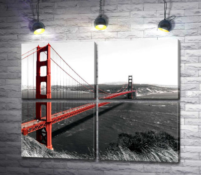 Яркий мост "Золотые ворота" (Golden Gate Bridge) проложен над темными водами пролива