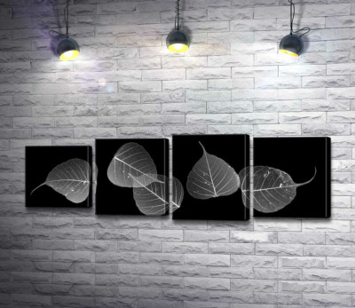 Модульная картина "Ажурные силуэты белых листочков"