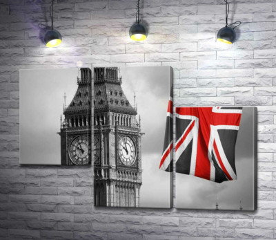 Червоні кольори на британському прапорі поруч з вежею Біг Беном (Big Ben)