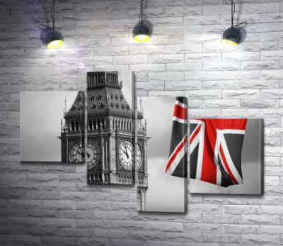 Червоні кольори на британському прапорі поруч з вежею Біг Беном (Big Ben)