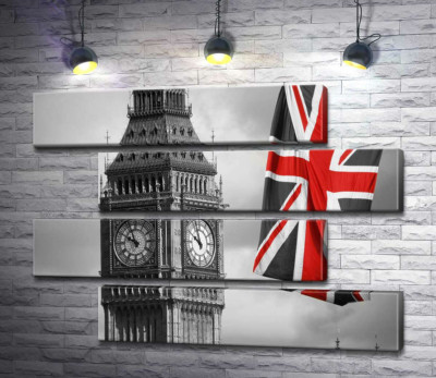 Червоні кольори на британському прапорі поруч з вежею Біг Беном (Big Ben)