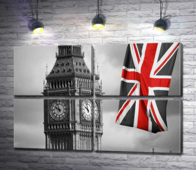 Червоні кольори на британському прапорі поруч з вежею Біг Беном (Big Ben)