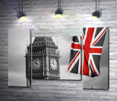 Червоні кольори на британському прапорі поруч з вежею Біг Беном (Big Ben)