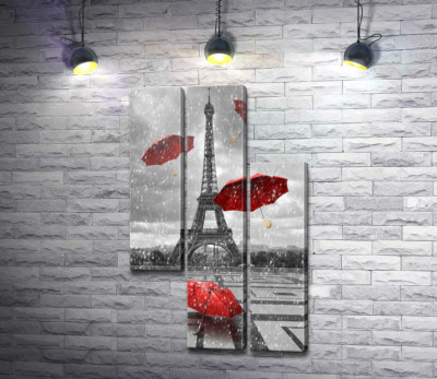 Дощ із червоних зонтиків перед Ейфелевою вежею (Eiffel tower)