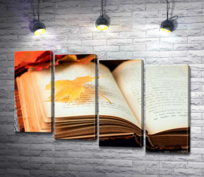 Модульная картина "Желтый кленовый листик лежит на странице книги"
