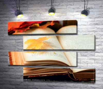 Модульна картина "Жовтий кленовий листочок лежить на сторінці книги"