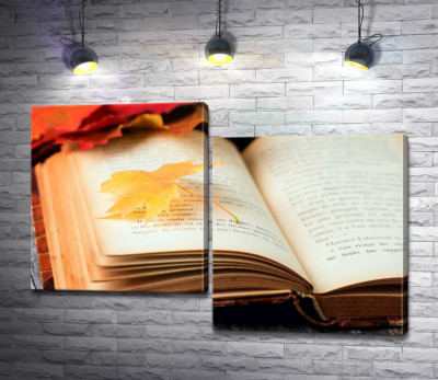 Жовтий кленовий листочок лежить на сторінці книги