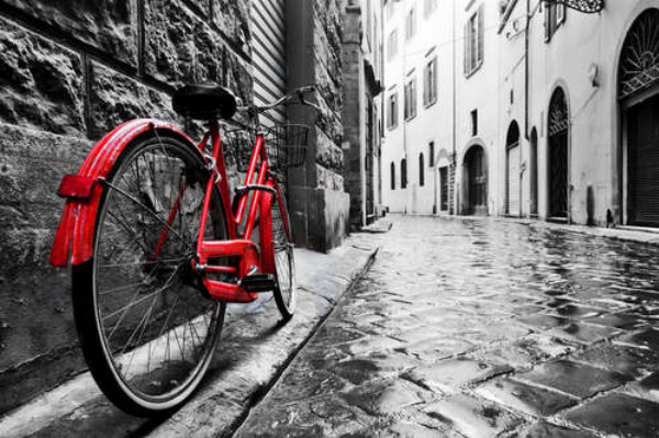 Велосипед придает цвет серой атмосфере улицы