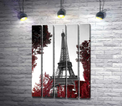 Модульная картина "Пламя осенних листьев вокруг Эйфелевой башни (Eiffel tower)"