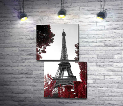 Модульная картина "Пламя осенних листьев вокруг Эйфелевой башни (Eiffel tower)"