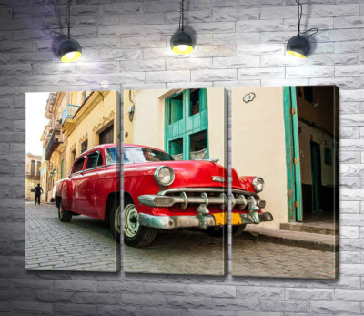 Модульна картина "Червоний Chevrolet Bel Air на сонячній вулиці"