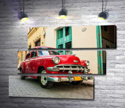 Модульна картина "Червоний Chevrolet Bel Air на сонячній вулиці"