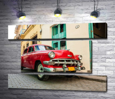 Модульна картина "Червоний Chevrolet Bel Air на сонячній вулиці"