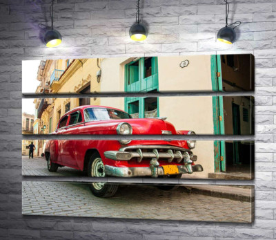 Модульная картина "Красный Chevrolet Bel Air на солнечной улице"