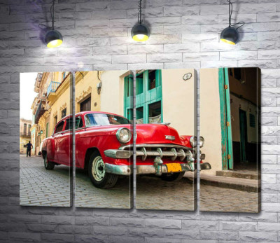 Модульная картина "Красный Chevrolet Bel Air на солнечной улице"