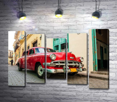 Модульная картина "Красный Chevrolet Bel Air на солнечной улице"