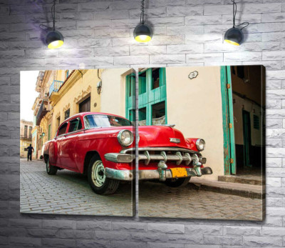Модульна картина "Червоний Chevrolet Bel Air на сонячній вулиці"