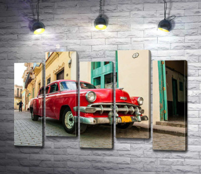 Модульна картина "Червоний Chevrolet Bel Air на сонячній вулиці"