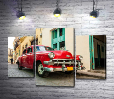 Модульная картина "Красный Chevrolet Bel Air на солнечной улице"