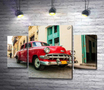 Модульная картина "Красный Chevrolet Bel Air на солнечной улице"