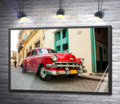 Постер "Червоний Chevrolet Bel Air на сонячній вулиці"