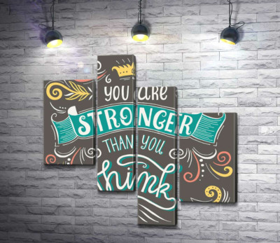Модульна картина "Фраза "you are stronger than you think" з квітковими візерунками"
