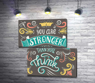 Модульна картина "Фраза "you are stronger than you think" з квітковими візерунками"