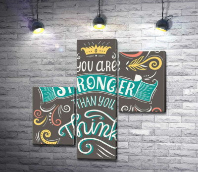 Модульна картина "Фраза "you are stronger than you think" з квітковими візерунками"