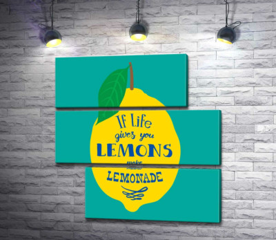 Модульная картина "Мотивация на ярком изображении лимона "if life gives you lemons make lemonade""