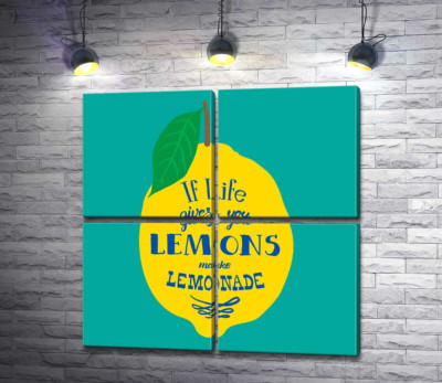 Мотивация на ярком изображении лимона "if life gives you lemons make lemonade"