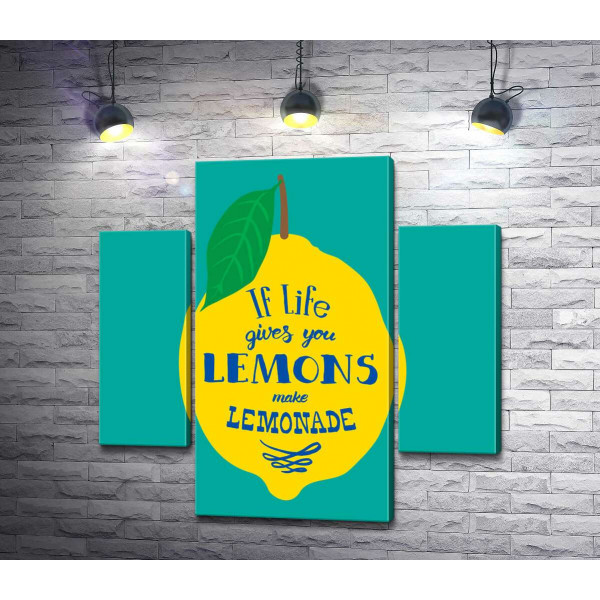 Мотивация на ярком изображении лимона "if life gives you lemons make lemonade"