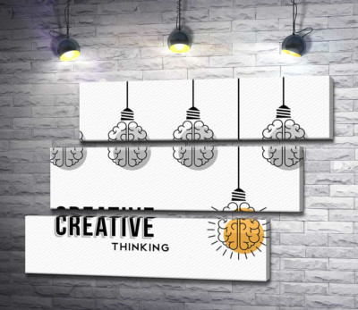Модульная картина "Гирлянда из лампочек над фразой "creative thinking""