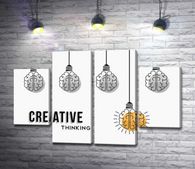 Модульная картина "Гирлянда из лампочек над фразой "creative thinking""