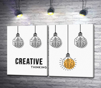 Модульная картина "Гирлянда из лампочек над фразой "creative thinking""