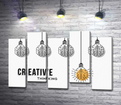 Модульна картина "Гірлянда із лампочок над фразою "creative thinking""