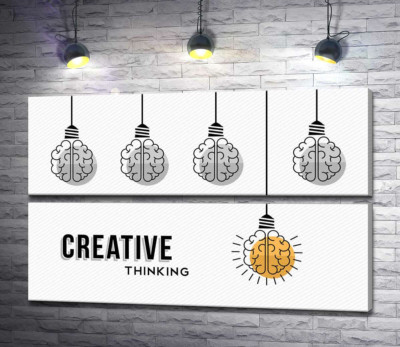 Модульная картина "Гирлянда из лампочек над фразой "creative thinking""