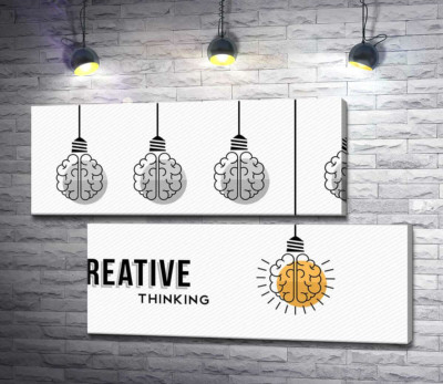 Модульная картина "Гирлянда из лампочек над фразой "creative thinking""