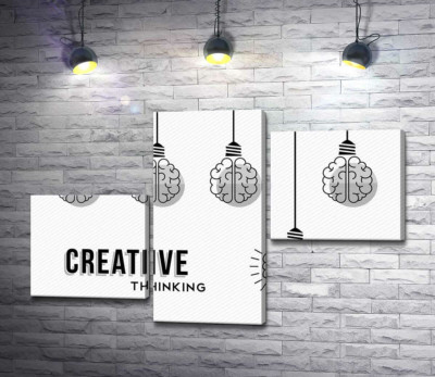 Модульная картина "Гирлянда из лампочек над фразой "creative thinking""