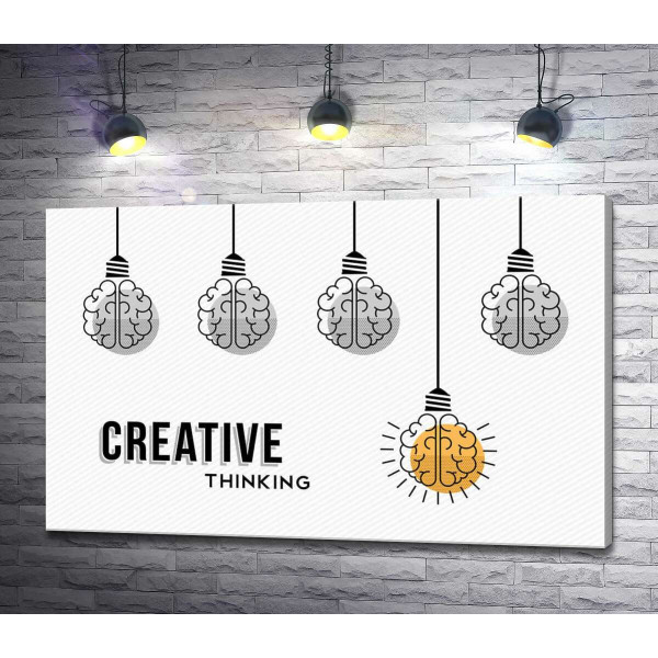 Гирлянда из лампочек над фразой "creative thinking"