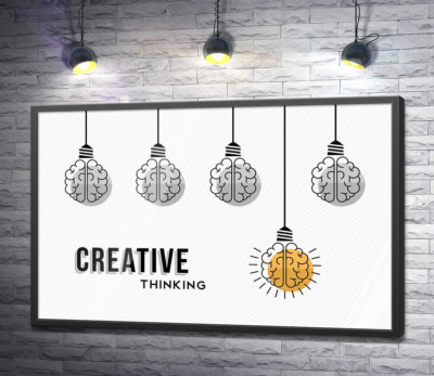 Постер "Гірлянда із лампочок над фразою "creative thinking""