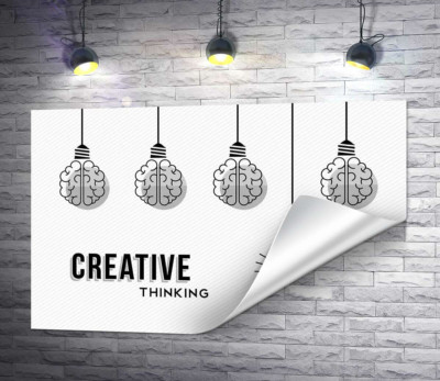 Гірлянда із лампочок над фразою "creative thinking"