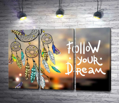 Модульная картина "Индейский ловец снов рядом с фразой "follow your dream""