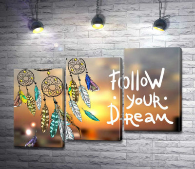 Модульна картина "Індіанський ловець снів поряд з фразою "follow your dream""