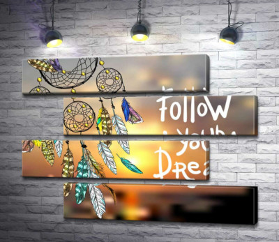 Модульная картина "Индейский ловец снов рядом с фразой "follow your dream""
