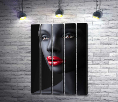 Модульна картина "Глянцевий блиск червоних губ на вугільно-чорній шкірі дівчини"